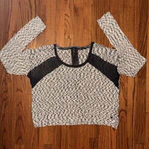 GUESS Black & White Knit Sheer Panel Sweater Size M